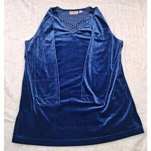 Quacker Factory Women's Medium Blue Embellished Velvet Velour Boho Cozy Tunic